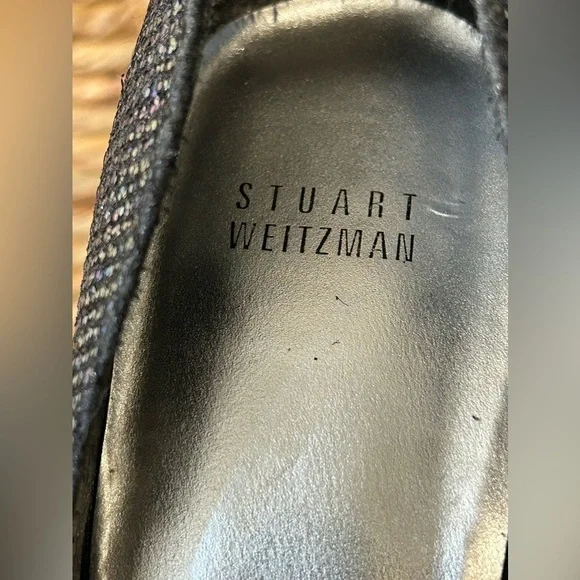 Stuart Weitzman Evabaton Perp Toe Platform Evening Pumps Iris Glitter Size 8.5